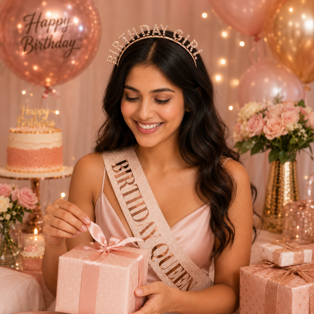 Happy Birthday Tiara Headband with Birthday Queen Sash Combo -... - Wanna Party - decor