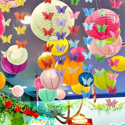 Pack of 7 Vibrant Paper Lanterns & Butterfly Decoration Set