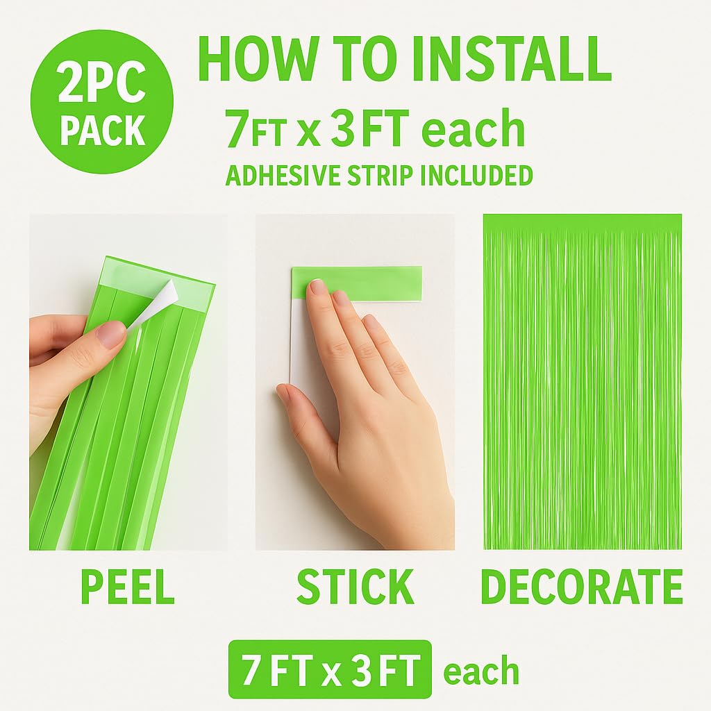 2Pcs Textured Shiny Neon Green Foil Curtain For Decoration – 3.28 x 6.56 FT
