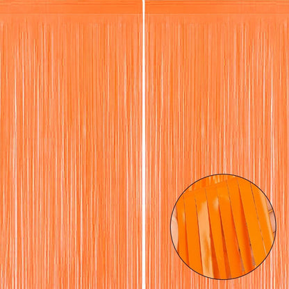 2Pcs Textured Shiny Neon Orange Foil Curtain For Decoration – 3.28 x 6.56 FT