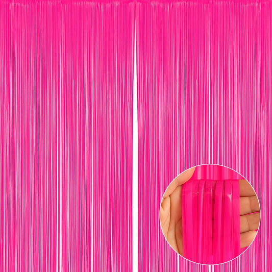 Neon Pink Foil Curtains Backdrop 2 Pack - Party Decor | Wanna Party - Image 7