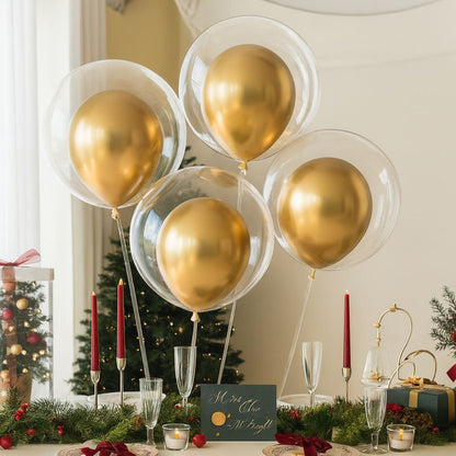 Transparent Bubble Balloons with Gold Inner Balloons – 5PC