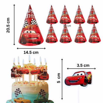 Racing Car Theme Birthday Decoration Combo Kit with Hats and Candles