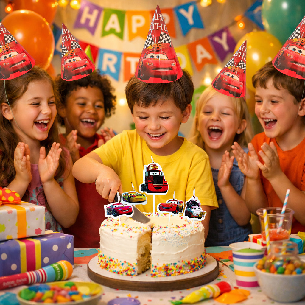 Racing Car Theme Birthday Decoration Combo Kit with Hats and Candles