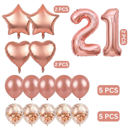 Rose Gold Number 21 Balloon Set - 40 Inch -16 Pcs