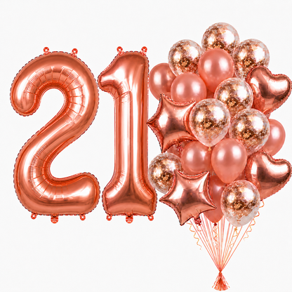 Rose Gold Number 21 Balloon Set - 40 Inch -16 Pcs
