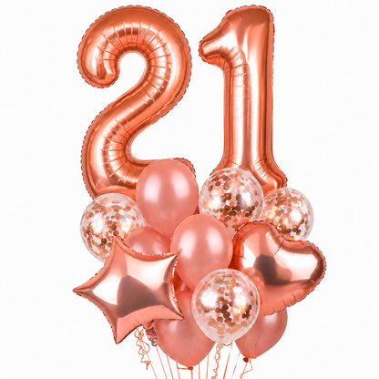 Rose Gold Number 21 Balloon Set - 40 Inch -16 Pcs