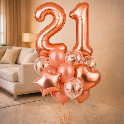 Rose Gold Number 21 Balloon Set - 40 Inch -16 Pcs