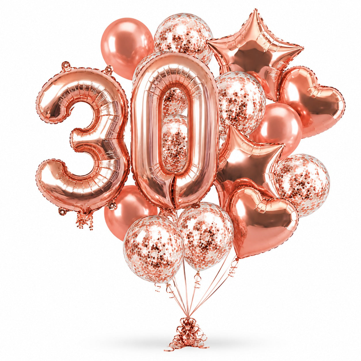 Giant Rose Gold No. 30 Foil & Latex Balloon Set - 16 PCS