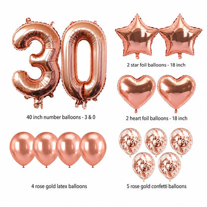 Giant Rose Gold No. 30 Foil & Latex Balloon Set - 16 PCS