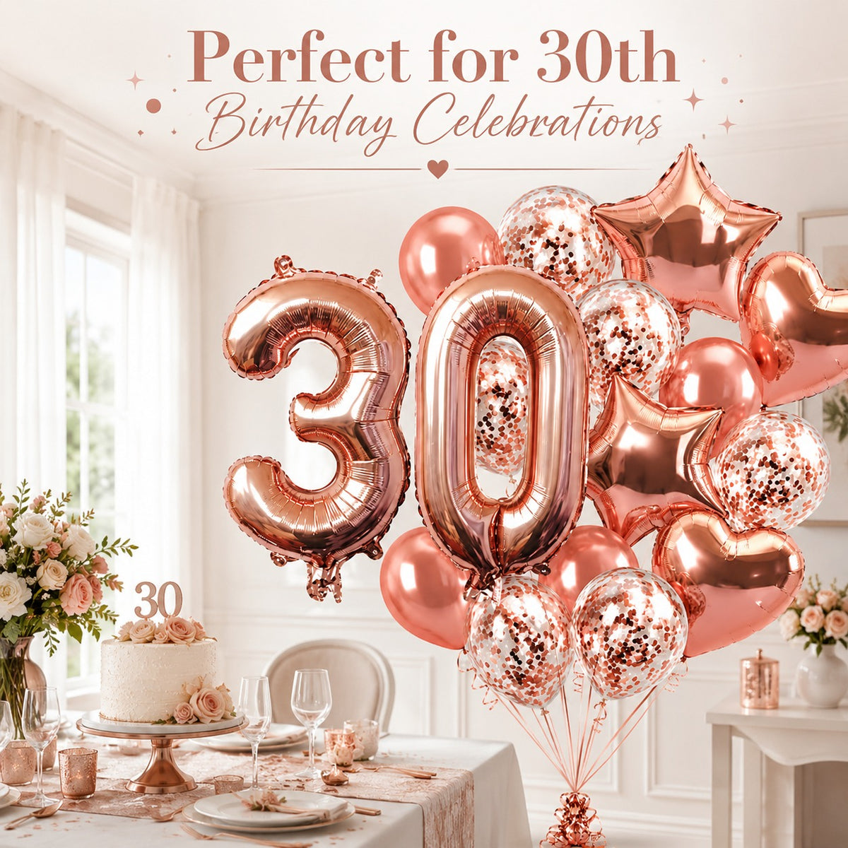 Giant Rose Gold No. 30 Foil & Latex Balloon Set - 16 PCS