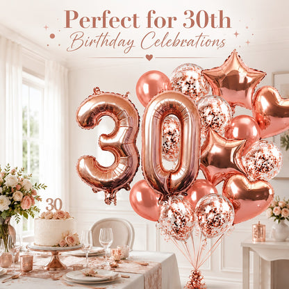 Giant Rose Gold No. 30 Foil & Latex Balloon Set - 16 PCS