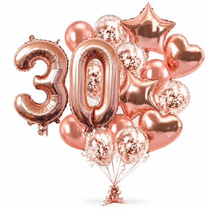 Giant Rose Gold No. 30 Foil & Latex Balloon Set - 16 PCS