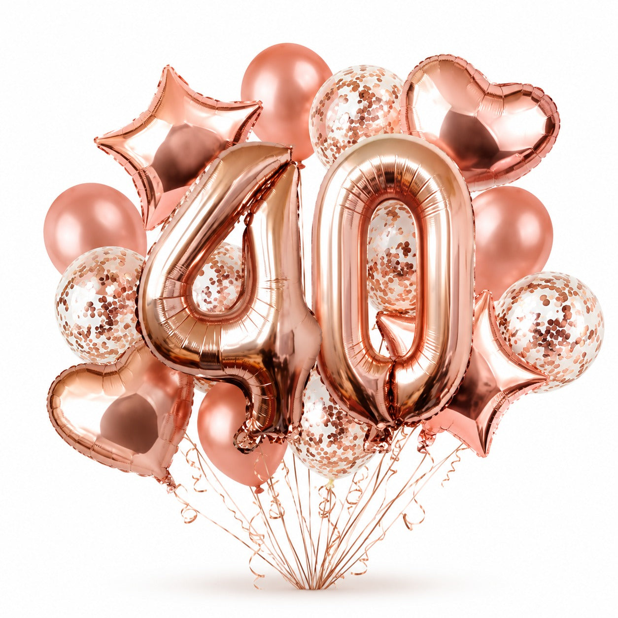 Giant Rose Gold No. 40 Foil & Latex Balloon Set - 16 PCS