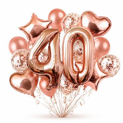 Giant Rose Gold No. 40 Foil & Latex Balloon Set - 16 PCS
