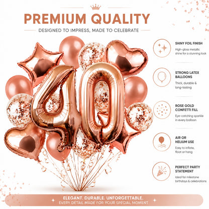 Giant Rose Gold No. 40 Foil & Latex Balloon Set - 16 PCS