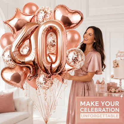Giant Rose Gold No. 40 Foil & Latex Balloon Set - 16 PCS