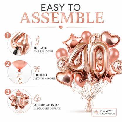 Giant Rose Gold No. 40 Foil & Latex Balloon Set - 16 PCS