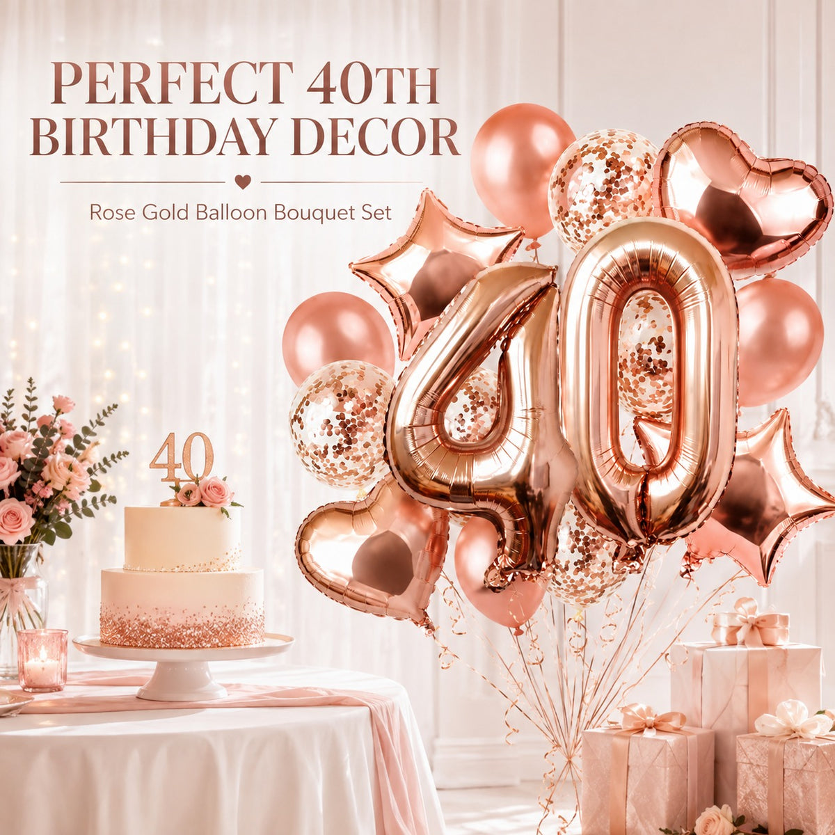 Giant Rose Gold No. 40 Foil & Latex Balloon Set - 16 PCS