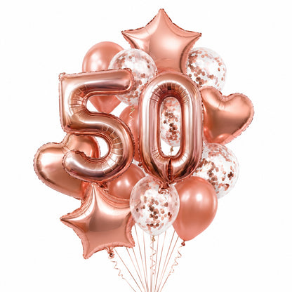 Giant Rose Gold No. 50 Foil & Latex Balloon Set - 16 PCS