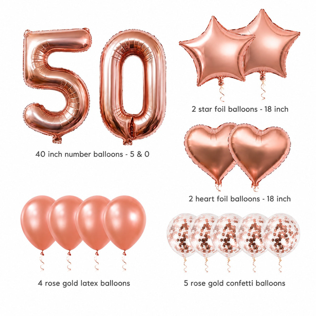 Giant Rose Gold No. 50 Foil & Latex Balloon Set - 16 PCS
