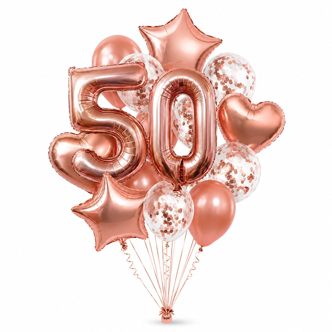 Giant Rose Gold No. 50 Foil & Latex Balloon Set - 16 PCS