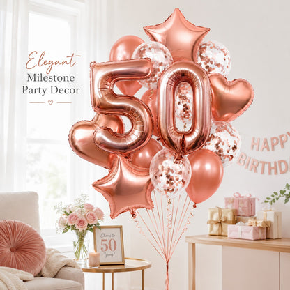 Giant Rose Gold No. 50 Foil & Latex Balloon Set - 16 PCS