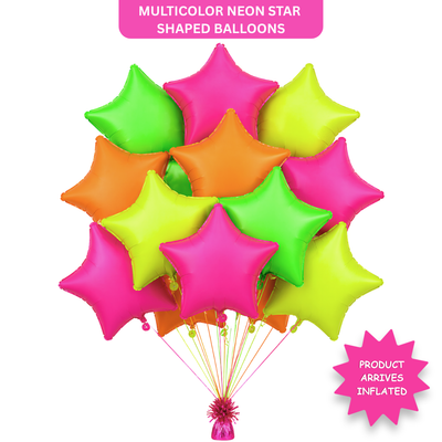 Multicolor Neon UV Glow Star Shaped Balloons 18 Inch (Pack of 12) | Helium Filled & Delivered Inflated | Glow Party Decoration