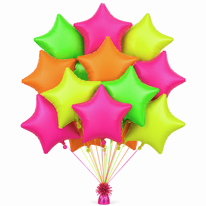 Multicolor Neon UV Glow in the Dark Star Shaped Balloons 18 inches - 12PC