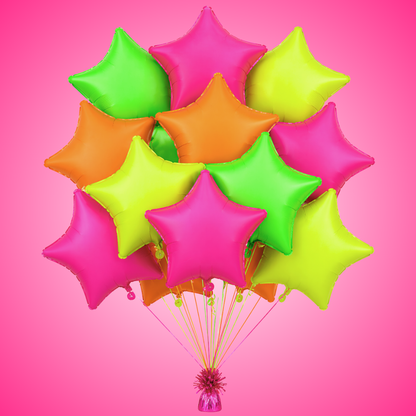 Multicolor Neon UV Glow in the Dark Star Shaped Balloons 18 inches - 12PC