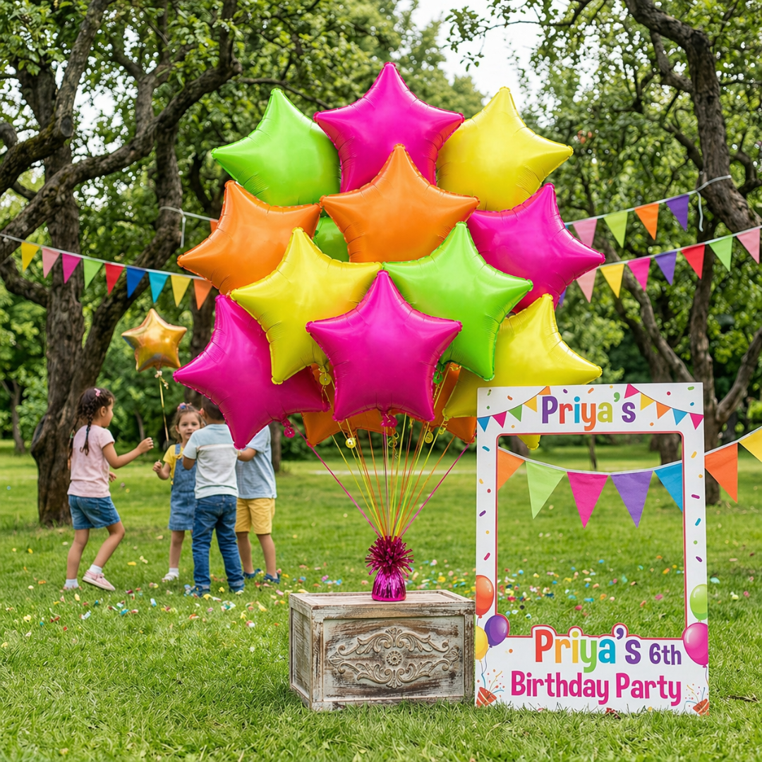 Multicolor Neon UV Glow Star Shaped Balloons 18 Inch (Pack of 12) | Helium Filled & Delivered Inflated | Glow Party Decoration