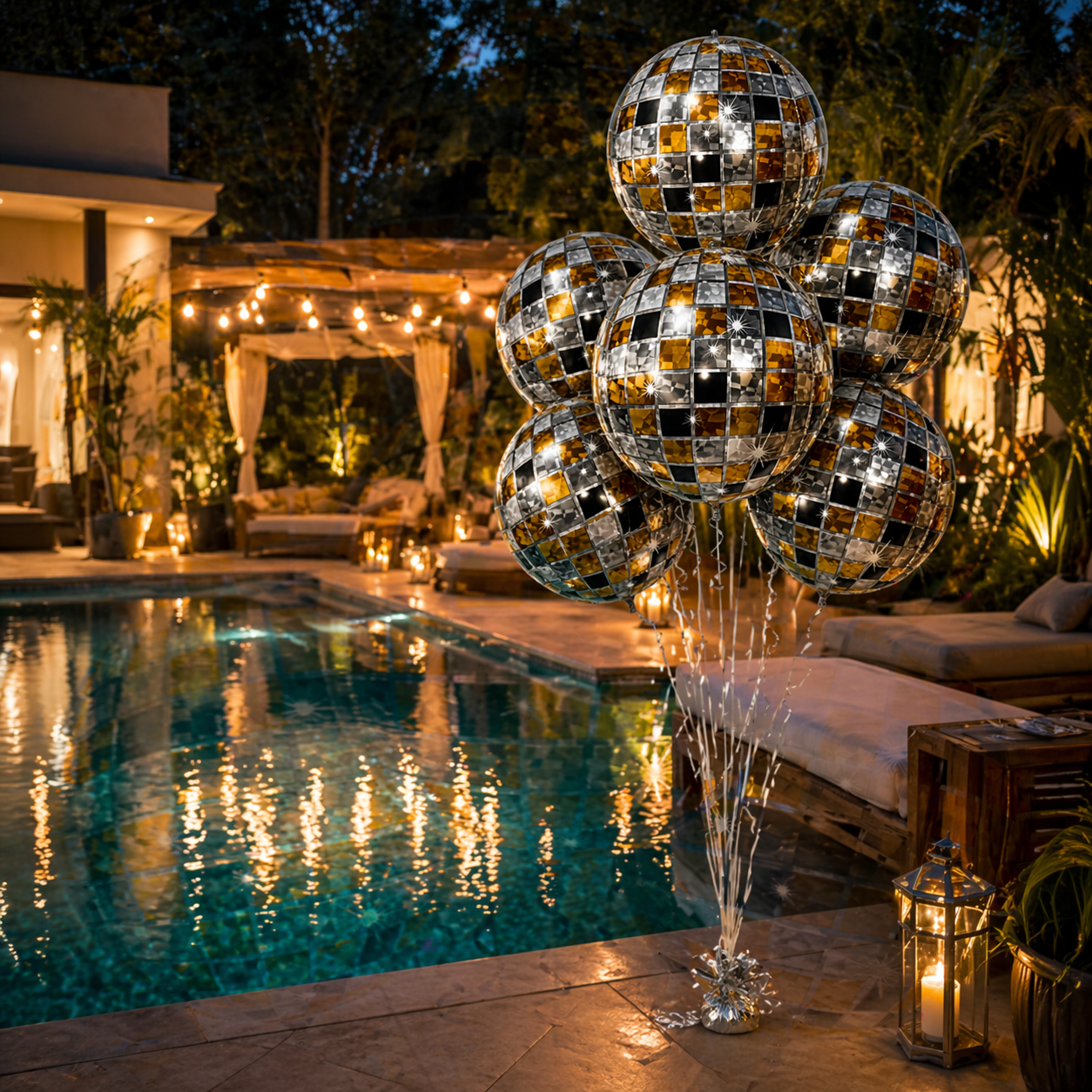 4D Golden & Black Disco Ball Foil Balloons (Pack of 6) | Helium Filled & Delivered Inflated | Party Decoration Balloons