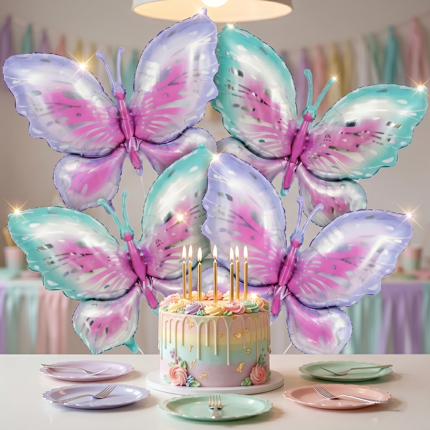 Pink & Purple Butterfly Shaped Large Balloons - 4PC