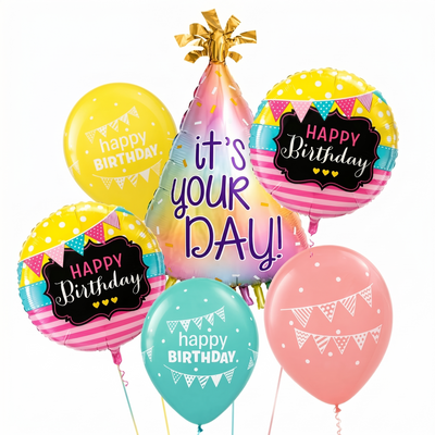 It’s Your Day Colorful Birthday Hat Foil Balloons - Set of 6