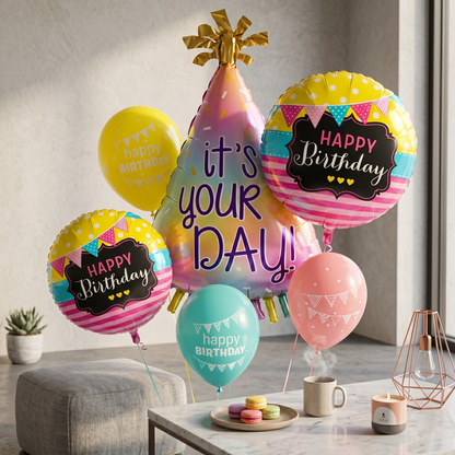 It’s Your Day Colorful Birthday Hat Foil Balloons - Set of 6