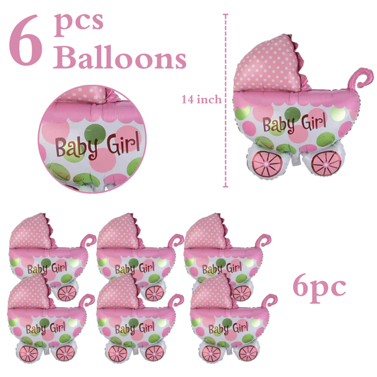 Baby Girl Pram Foil Balloon Set for Baby Girl Arrival Party 12 inches - 6PC | Trousseau Packing Gifting Balloon Decoration