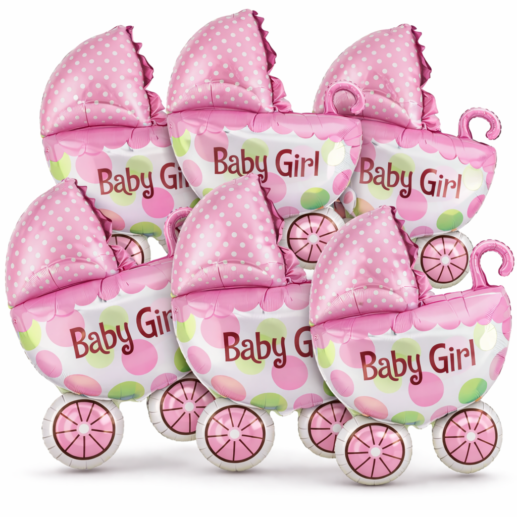 Baby Girl Pram Foil Balloon Set for Baby Girl Arrival Party 14 inches - 6PC | Trousseau Packing Gifting Balloon Decoration