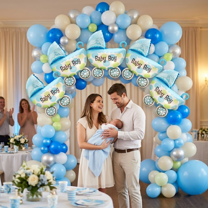 Baby Boy Pram Foil Balloon Set for Baby Boy Arrival Party 14 inches - 6PC | Trousseau Packing Gifting Balloon Decoration