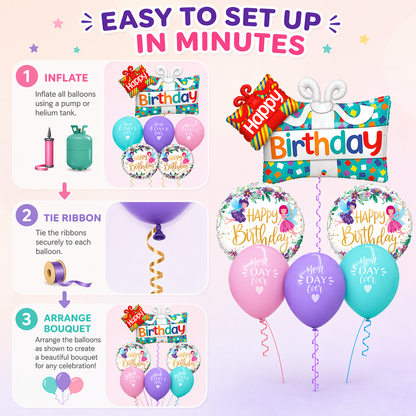 Happy Birthday Gift Box Foil Balloon Set of 5 for Celebration Decoration