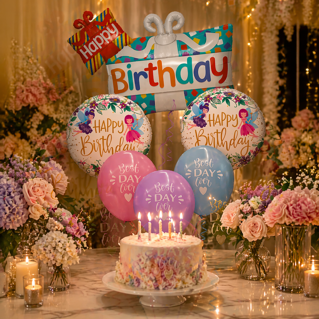 Happy Birthday Gift Box Foil Balloon Set of 5 for Celebration Decoration