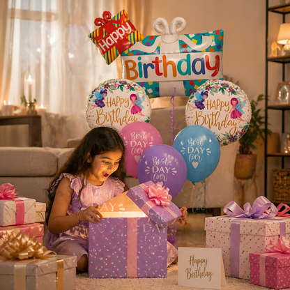 Happy Birthday Gift Box Foil Balloon Set of 5 for Celebration Decoration