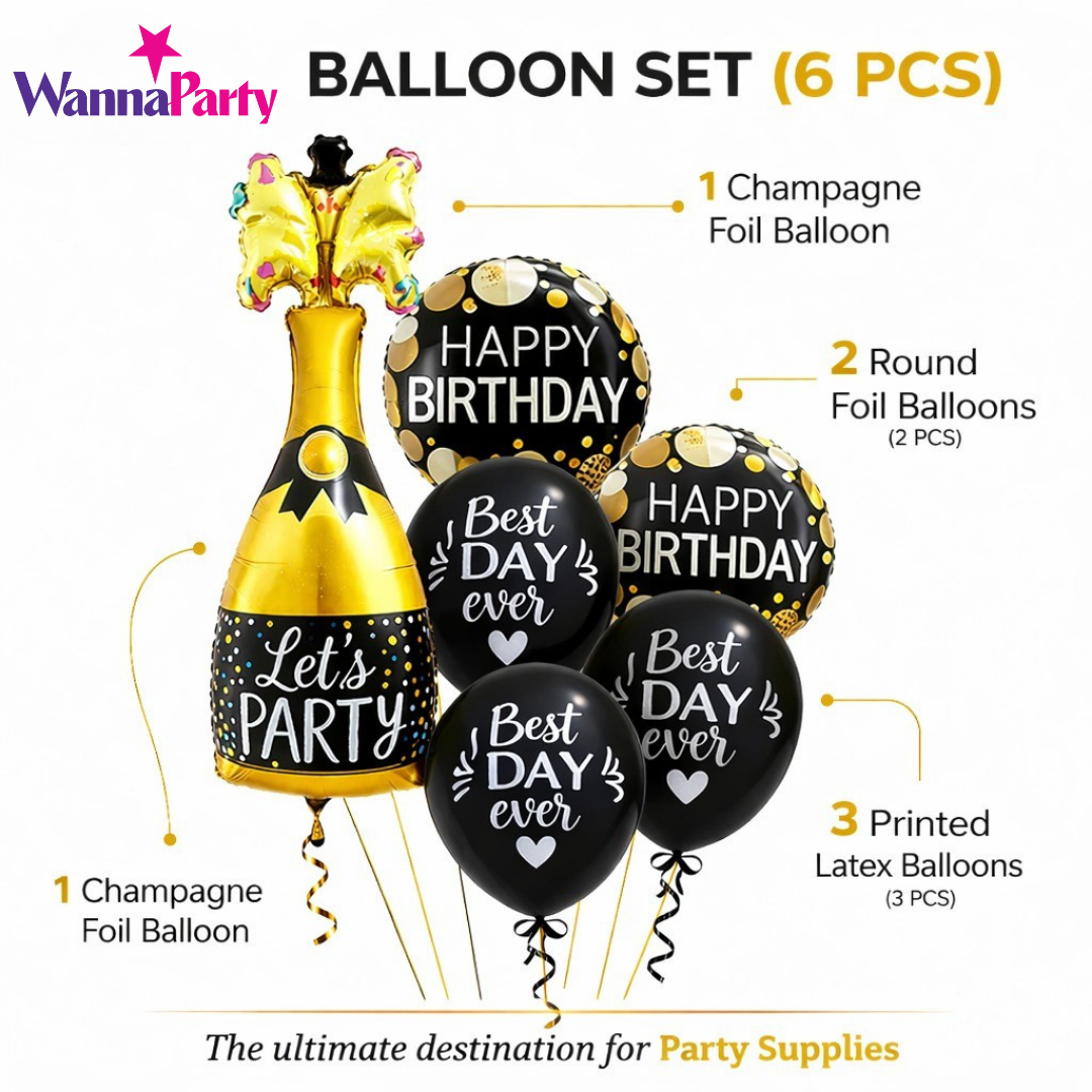Starry Wine Bottle Celebration Foil Balloon Set of 6 for Birthday Decoration
