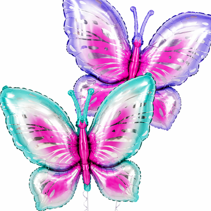 Big Size Butterfly Foil Balloons Set of 2 (Blue & Purple) | Helium Filled & Delivered Inflated | Birthday Decoration Balloons