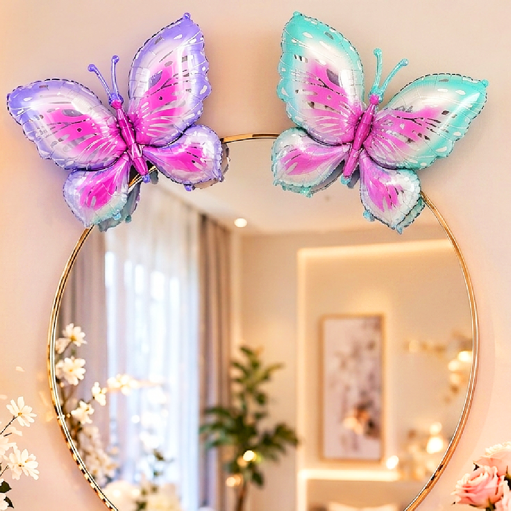Big Size Butterfly Foil Balloons Set of 2 (Blue & Purple) | Helium Filled & Delivered Inflated | Birthday Decoration Balloons