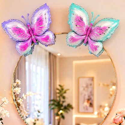 Big Size Butterfly Foil Balloons Set of 2 (Blue & Purple) | Helium Filled & Delivered Inflated | Birthday Decoration Balloons