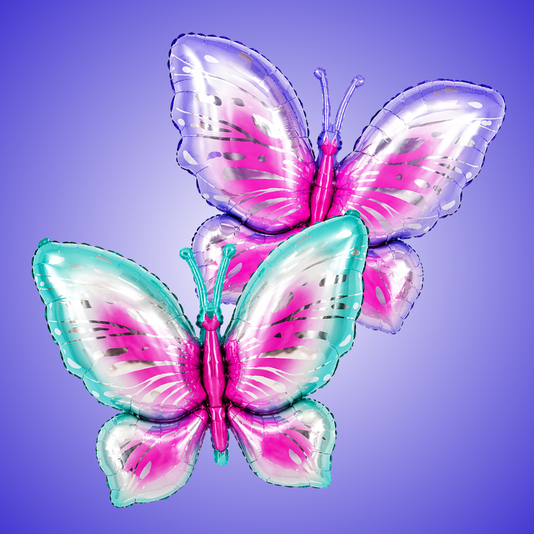 Big Size Butterfly Foil Balloons Set of 2 (Blue & Purple) | Helium Filled & Delivered Inflated | Birthday Decoration Balloons