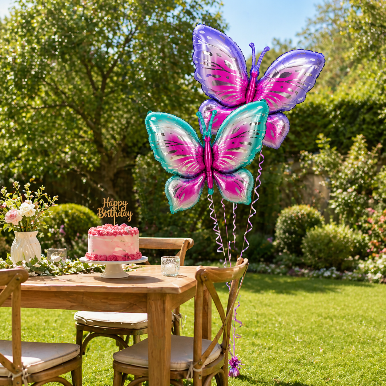Big Size Butterfly Foil Balloons Set of 2 (Blue & Purple) | Helium Filled & Delivered Inflated | Birthday Decoration Balloons
