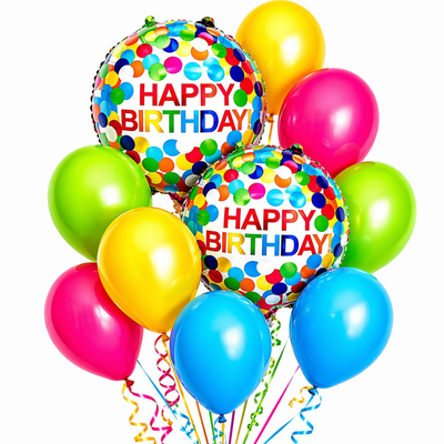 Colorful Polka Dots Happy Birthday Balloon Set - 10PC