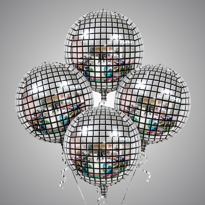Disco Ball Silver Foil Balloon Set of 4 for Celebration Decoration | Mirror Disco Theme Balloons | Helium Supported Party Decor for Birthday, Anniversary & New Year
