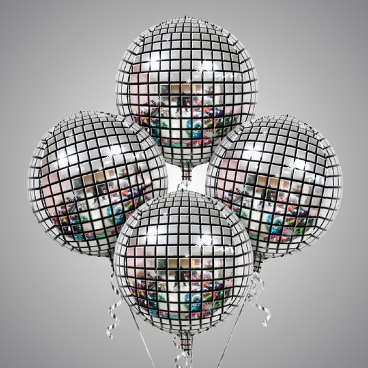 Disco Ball Silver Foil Balloon Set of 4 for Celebration Decoration | Mirror Disco Theme Balloons | Helium Supported Party Decor for Birthday, Anniversary & New Year